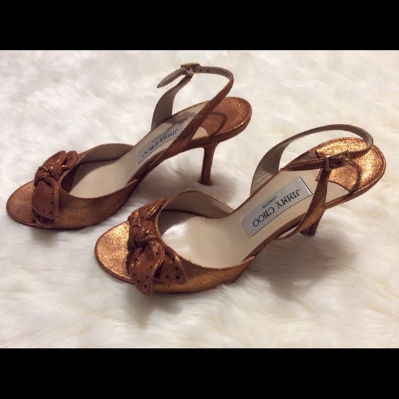 JIMMY CHOO Orange Metallic Leather SHOES size 37.5 - Picture 2 of 8